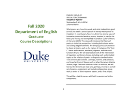 Fall 2020 Department of English