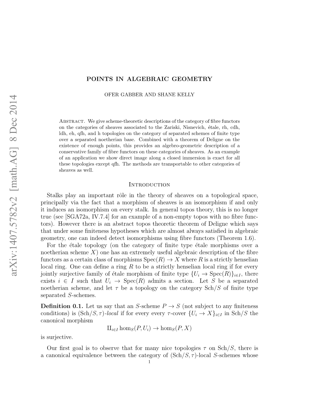 POINTS in ALGEBRAIC GEOMETRY 2 Structural Morphism Is Aﬃne, and the Category of ﬁbre Functors on Shvτ (Sch/S) (Theorem 2.3)