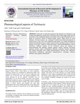 Pharmacological Aspects of Turbinari Gical Aspects of Turbinaria