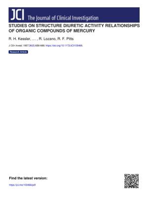 Studies on Structure Diuretic Activity Relationships of Organic Compounds of Mercury
