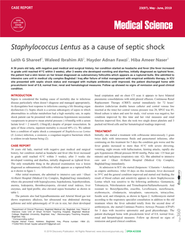 Staphylococcus Lentus As a Cause of Septic Shock