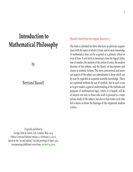 Introduction to Mathematical Philosophy, Though It