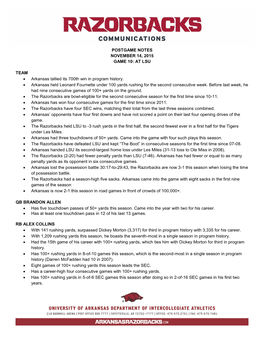 Postgame Notes November 14, 2015 Game 10: at Lsu Team