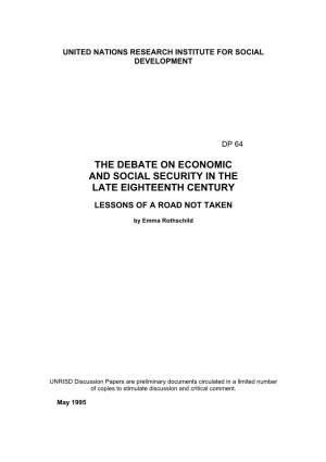 The Debate on Economic and Social Security in the Late Eighteenth Century
