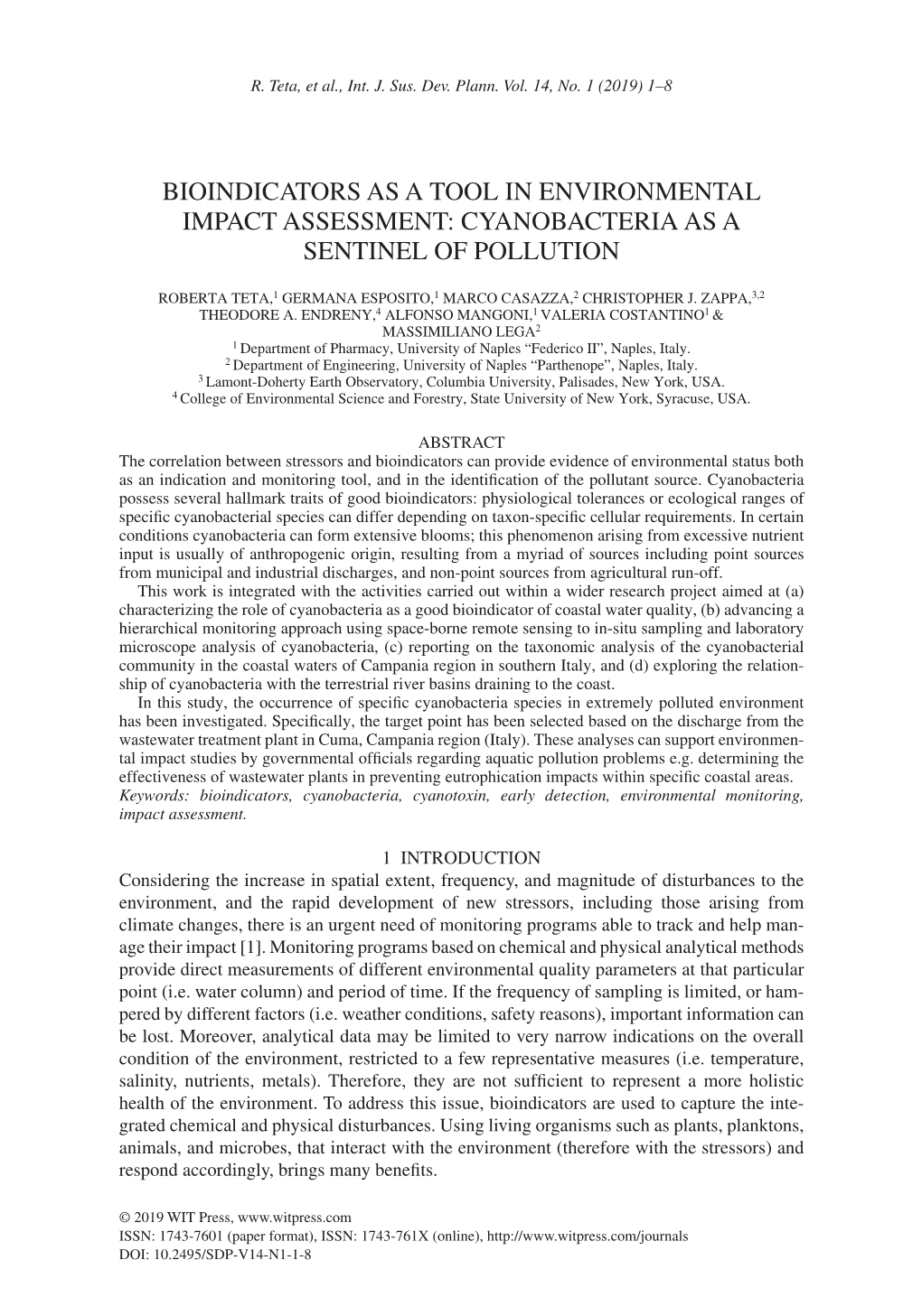 Bioindicators As a Tool in Environmental Impact Assessment: Cyanobacteria As a Sentinel of Pollution