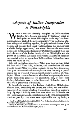 ^Aspects of Italian Immigration to Philadelphia