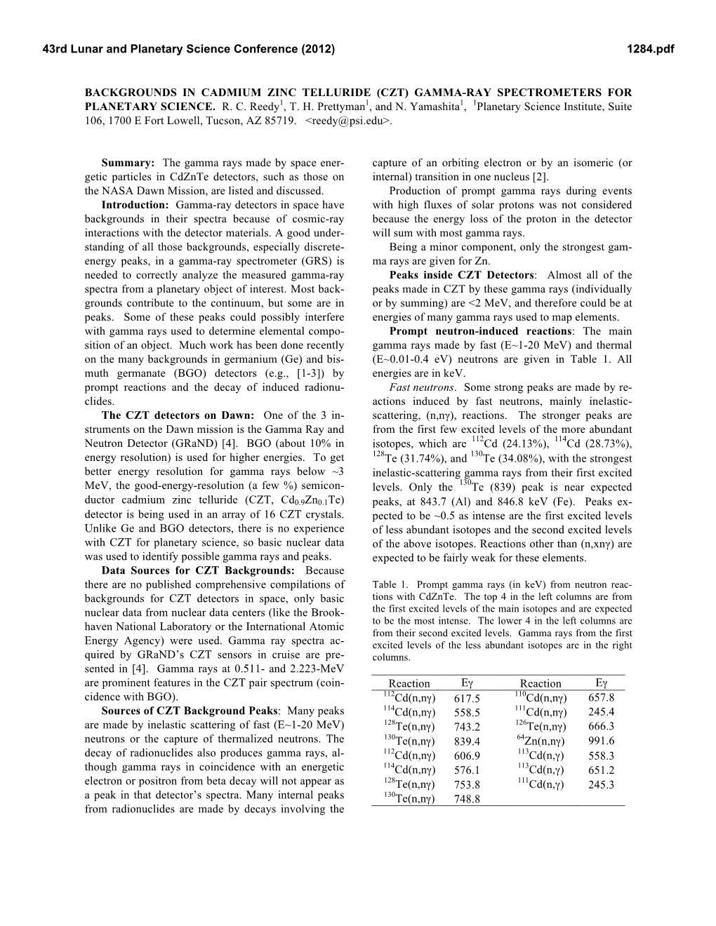 Backgrounds in Cadmium Zinc Telluride (Czt) Gamma-Ray Spectrometers for Planetary Science