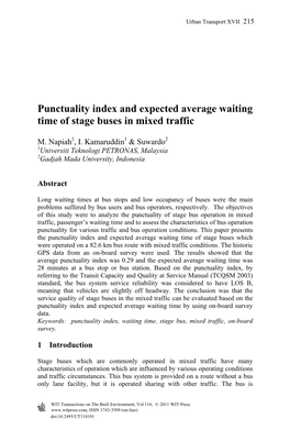 Punctuality Index and Expected Average Waiting Time of Stage Buses in Mixed Traffic