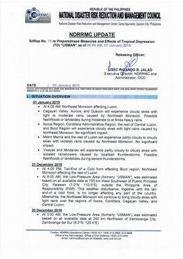 Preparedness Measures and Effects for Tropical Depression "USMAN" AFFECTED POPULATION As of 07 January 2019, 6:00 AM