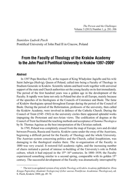 From the Faculty of Theology of the Kraków Academy to the John Paul II
