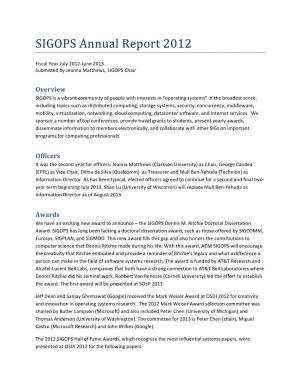 SIGOPS Annual Report 2012