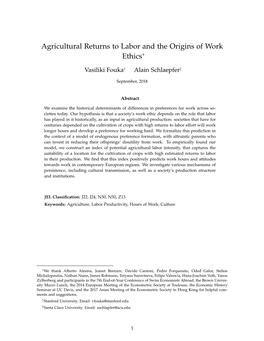 Agricultural Returns to Labor and the Origins of Work Ethics∗