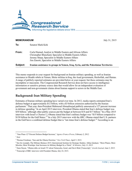 Background: Iran Military Spending Estimates of Iranian Military Spending Have Varied Over Time