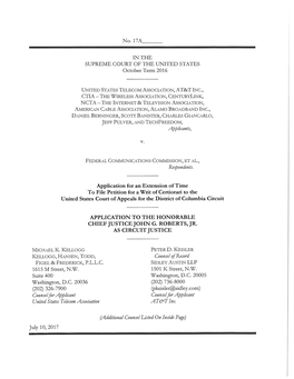 Application for an Extension of Time to File Petition for a Writ of Certiorari to the United States Court of Appeals for the District of Columbia Circuit