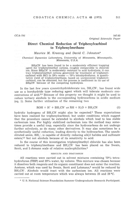 Direct Chemical Reduction of Triphenylcarbinol to Triphenylmethane Maurice M