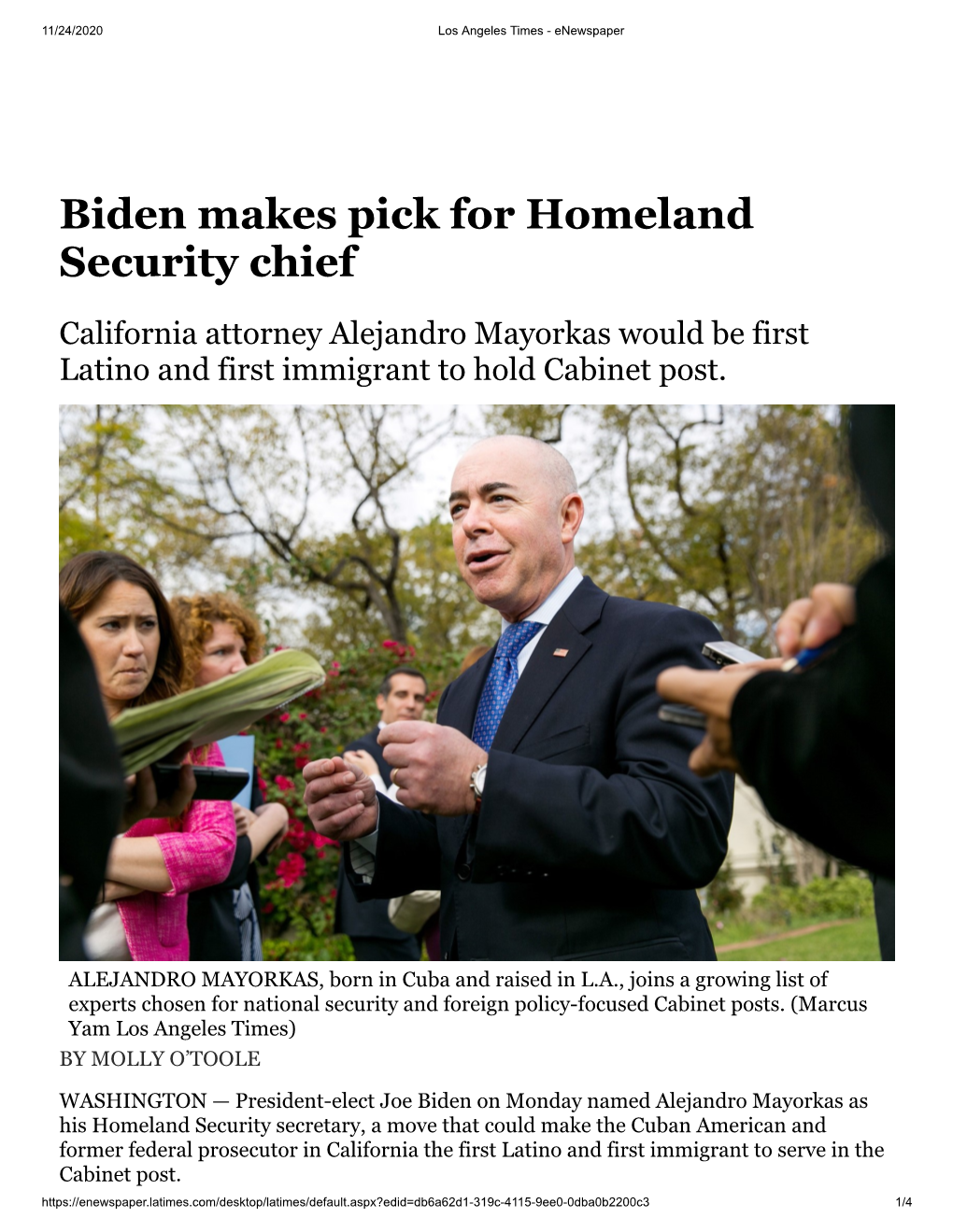 LA Times: Biden Names First Immigrant Head