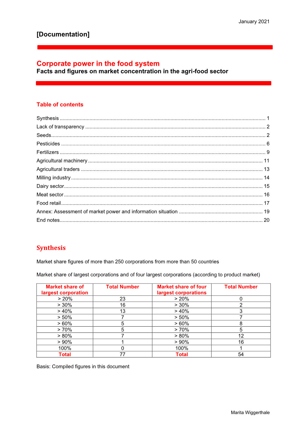 Corporate Power in the Food System Facts and Figures on Market Concentration in the Agri-Food Sector