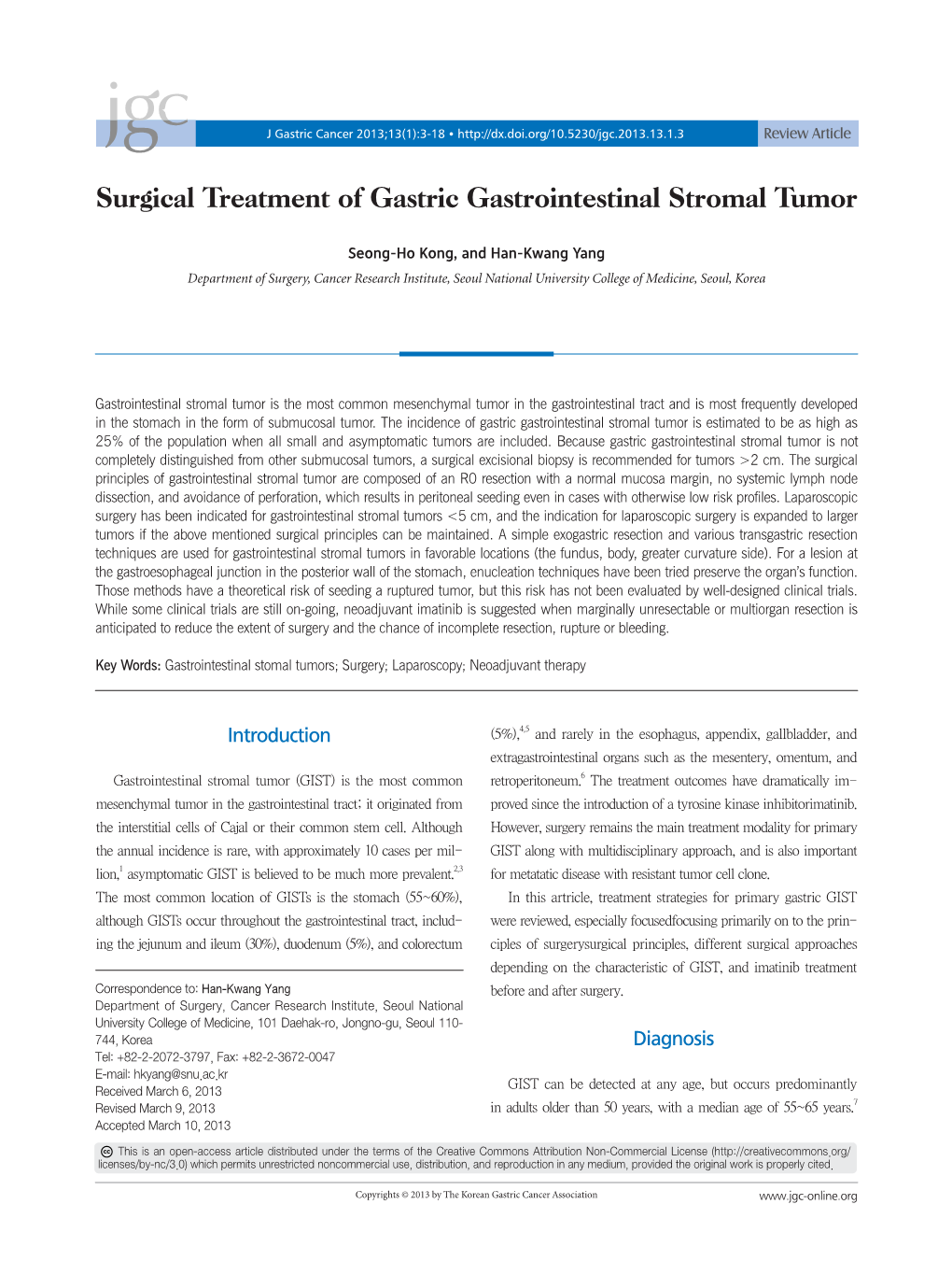 Surgical Treatment of Gastric Gastrointestinal Stromal Tumor
