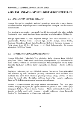 4. Bölüm Antalya'nin Jeolojisi Ve Depremselliği