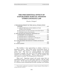 The Precedential Effect of Unpublished Judicial Opinions Under Louisiana Law