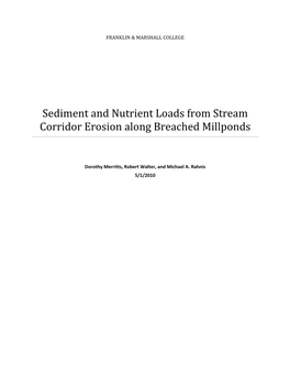Sediment and Nutrient Loads from Stream Corridor Erosion Along Breached Millponds