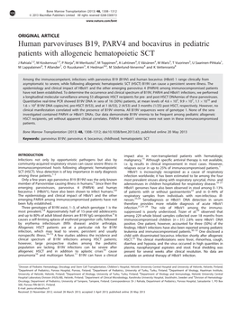 Human Parvoviruses B19, PARV4 and Bocavirus in Pediatric Patients with Allogeneic Hematopoietic SCT