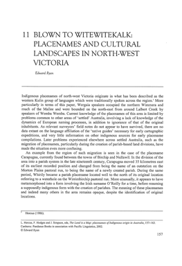 Placenames and Cultural Landscapes in North~West Victoria