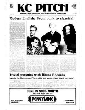 June 1984 Kansas City's Free Music and Entertainment Newspaper Issue 42 Modern English: from Punk to Classical