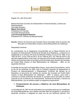 Bogotá. DC, Abril 28 De 2021 Mesas Directivas Comisión De