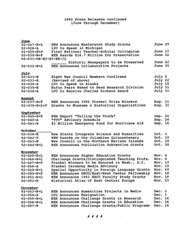 1992 Press Releases Continued (June Through December)