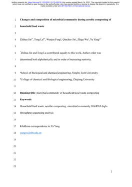Changes and Composition of Microbial Community During Aerobic Composting of Household Food Waste
