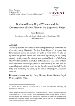 Royal Women and the Construction of Holy Place in the Stepennaia Kniga1