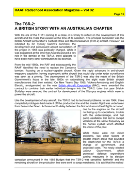 The TSR-2: a BRITISH STORY with an AUSTRALIAN CHAPTER