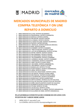 Mercados Municipales De Madrid Compra Telefónica Y on Line Reparto a Domicilio