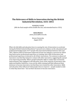 The Relevance of Skills to Innovation During the British Industrial Revolution, 1651-1851