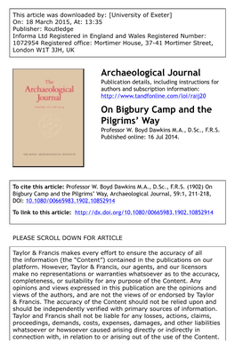 Archaeological Journal on Bigbury Camp and the Pilgrims'