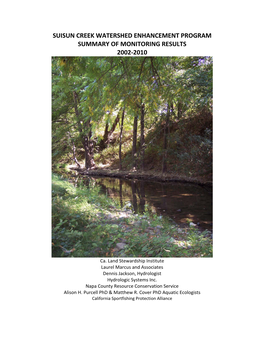 Suisun Creek Watershed Enhancement Program Summary of Monitoring Results 2002-2010