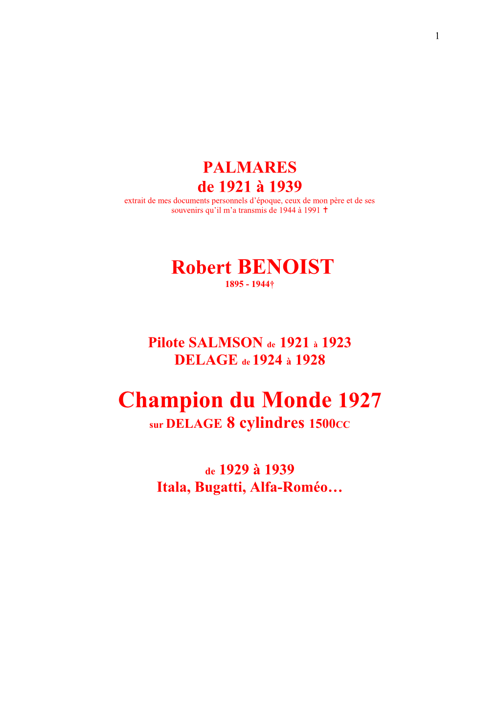 Champion Du Monde 1927 Sur DELAGE 8 Cylindres 1500CC