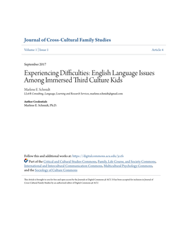 English Language Issues Among Immersed Third Culture Kids Marlene E