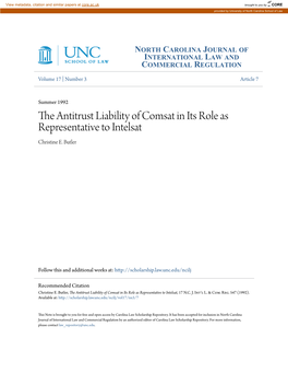 The Antitrust Liability of Comsat in Its Role As Representative to Intelsat Christine E
