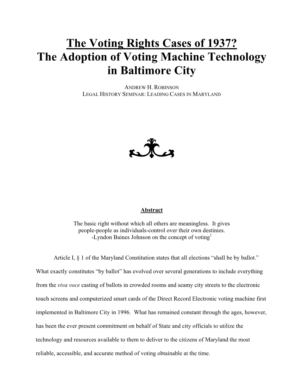 The Adoption of Voting Machine Technology in Baltimore City