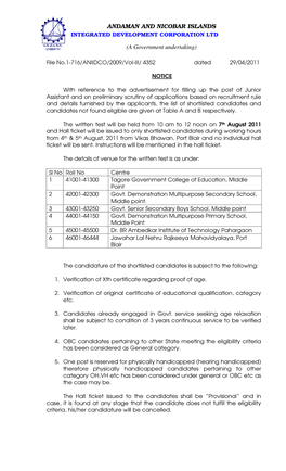 ANDAMAN and NICOBAR ISLANDS (A Government Undertaking)