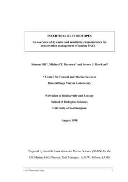 INTERTIDAL REEF BIOTOPES an Overview of Dynamic and Sensitivity