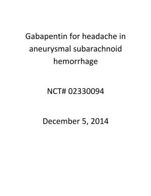 Gabapentin for Headache in Aneurysmal Subarachnoid Hemorrhage