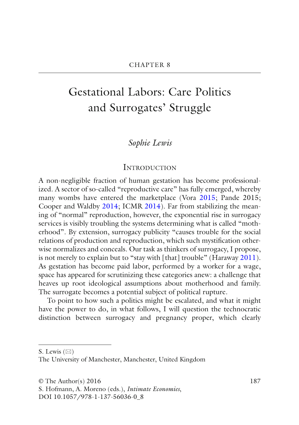 Gestational Labors: Care Politics and Surrogates’ Struggle