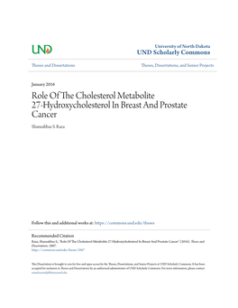 Role of the Cholesterol Metabolite 27-Hydroxycholesterol in Breast and Prostate Cancer