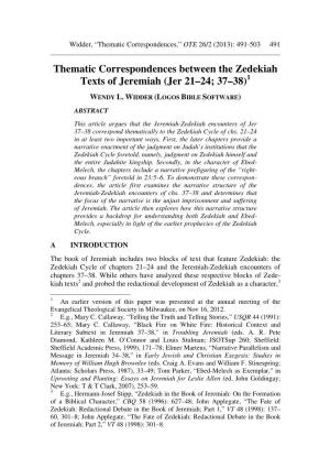Thematic Correspondences Between the Zedekiah Texts of Jeremiah (Jer 21–24; 37–38) 1
