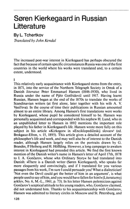 Søren Kierkegaard in Russian Litterature by L Tchertkov Translated by John Kendal