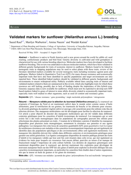 Validated Markers for Sunflower (Helianthus Annuus L.) Breeding