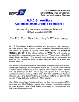 Coast Guard Auxiliary National Response Directorate Telecommunications Division